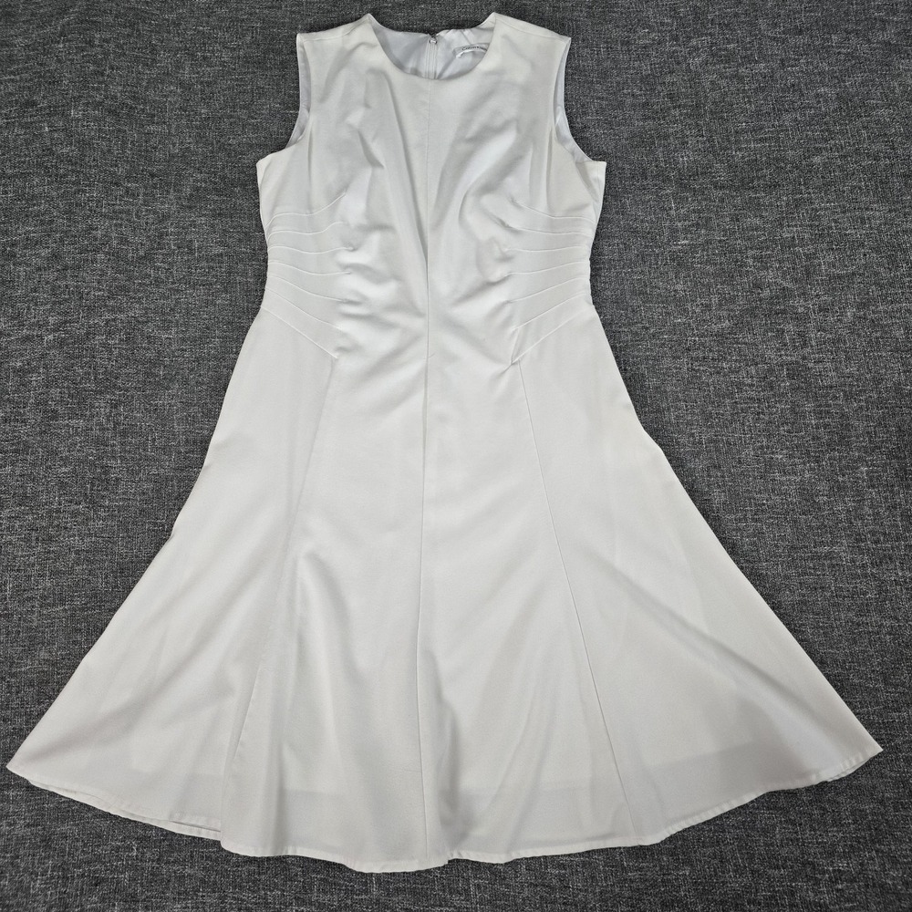 Calvin Klein White Sleeveless A-Line Pintuck Waist Dress Womens 6